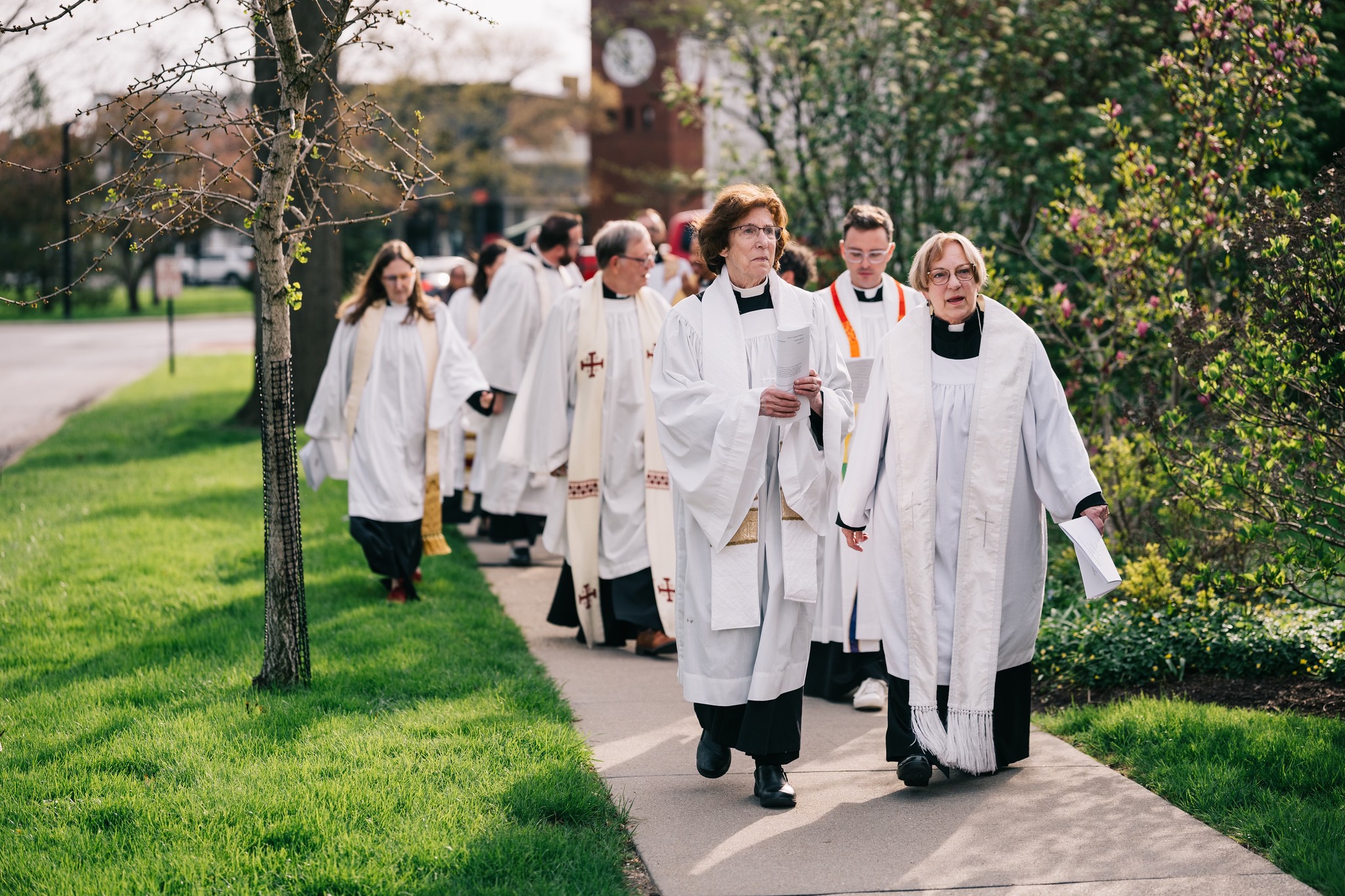 Clergy and choir walking in procession outside Christ Church Episcopal Hudson